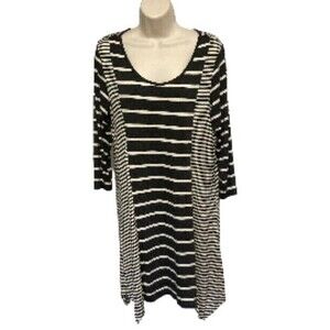 Shark Bite Hem Striped Long Sleeve Midi Dress by Emily Stacy Medium and Large